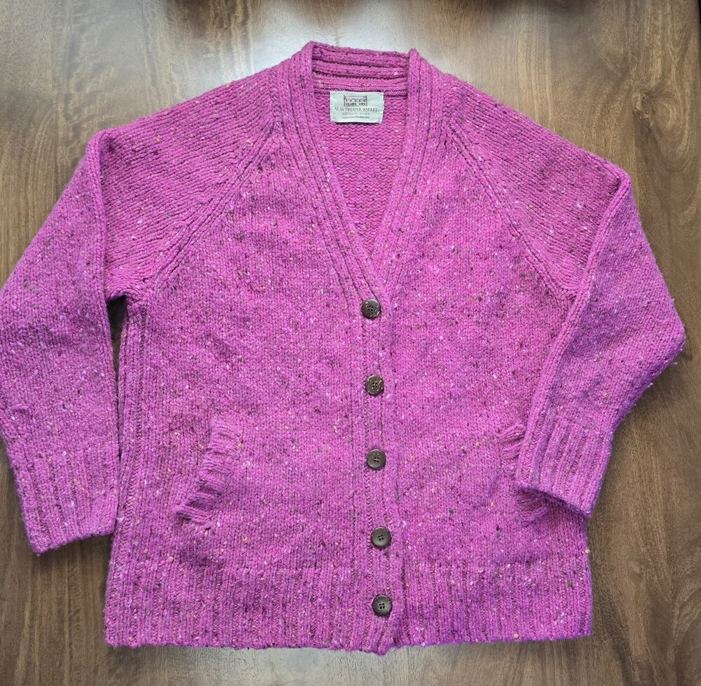 Ladies Donegal 100% Wool Cardigan Sweater Pink Cozy Made In Ireland